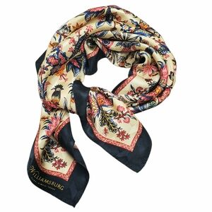 Vntg 90s Colonial Williamsburg Floral Silk Scarf. Navy, Cream, And Red